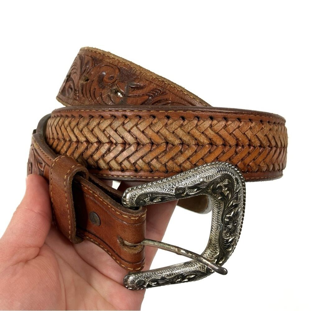 VIntage Western Hand Tooled Leather Top Grain Leather Belt 40